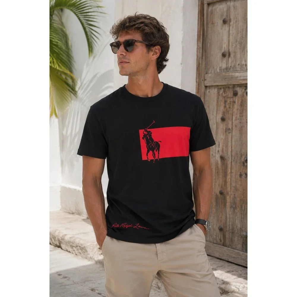 Polo Ralph Lauren Mens Big Pony Graphic Tee Black Red Classic Fit T-Shirt L